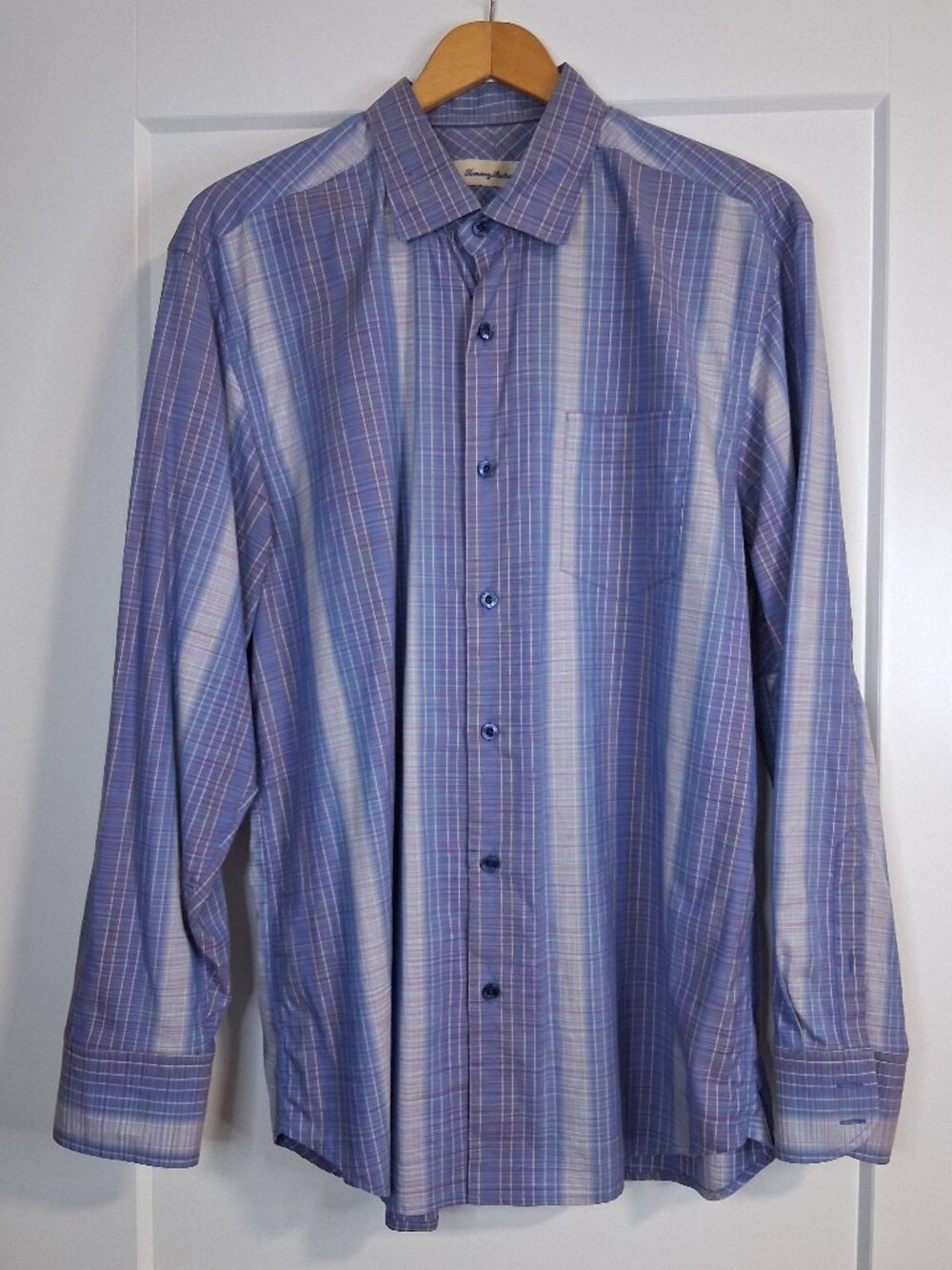 Tommy Bahama Silk Blend Shirt Mens Large Blue Striped Long Sleeve Button Up